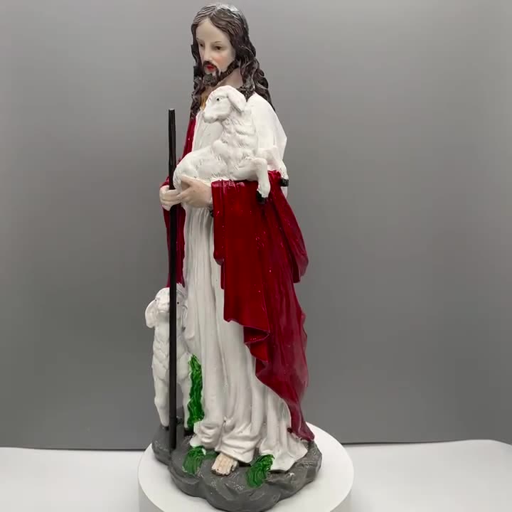 Christianartworkshop Sculpture du Bon Pasteur avec l'Agneau du Sacré-Cœur : Invitez la foi dans votre foyer - image 2