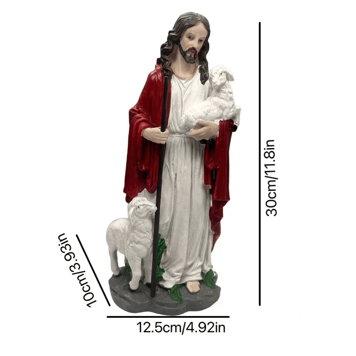 Christianartworkshop Sculpture du Bon Pasteur avec l'Agneau du Sacré-Cœur : Invitez la foi dans votre foyer - image 6