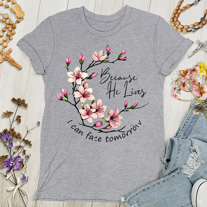 T-shirt femme « Parce que Dieu vit, je peux affronter demain » , Christianartworkshop - Gris - 4XL - image 2