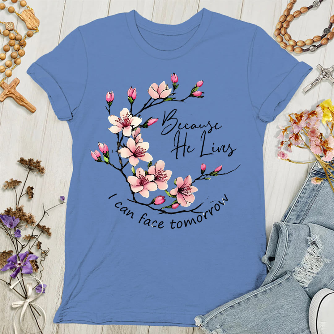 Christianartworkshop T-shirt femme « Parce que Dieu vit, je peux affronter demain » - Bleu - 4XL - image 4