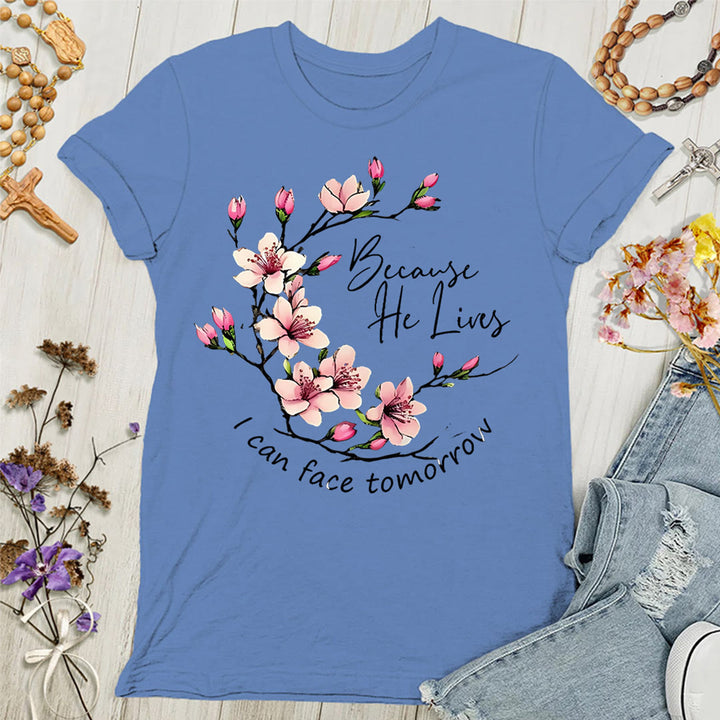 T-shirt femme « Parce que Dieu vit, je peux affronter demain » , Christianartworkshop - Bleu - 4XL - image 4