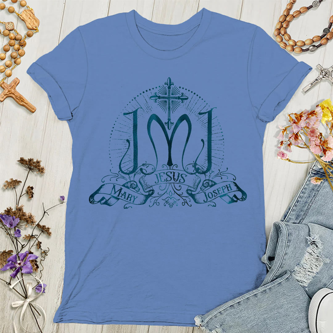 T-shirt femme Christianartworkshop Jésus Marie Joseph Sainte Famille - Bleu - 4XL - image 7