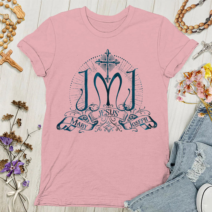 Christianartworkshop T-shirt femme Jésus Marie Joseph Sainte Famille - Rose - 4XL - image 6