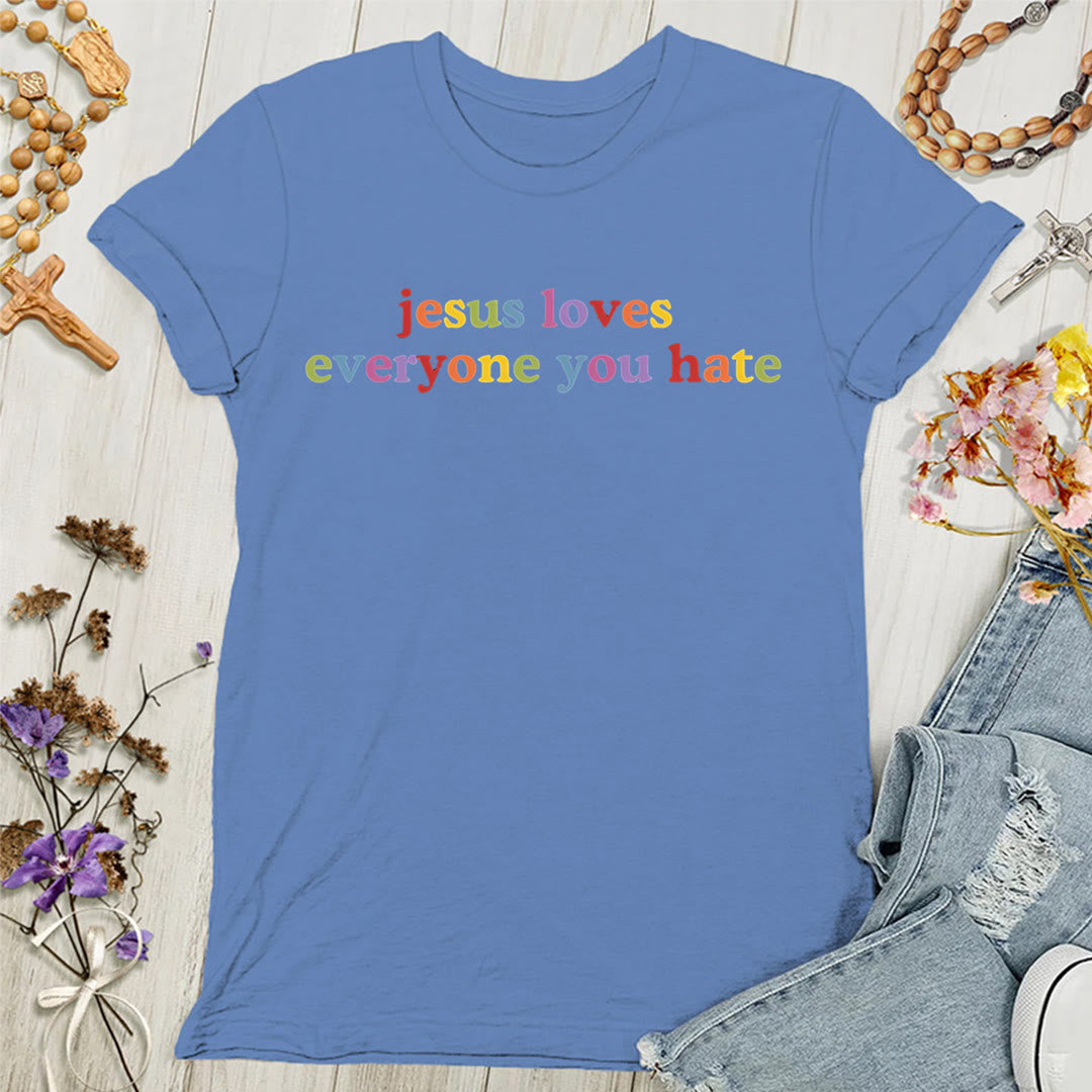 T-shirt pour femmes Christianartworkshop « Jésus aime tous ceux que vous détestez » - Bleu - 4XL - image 6