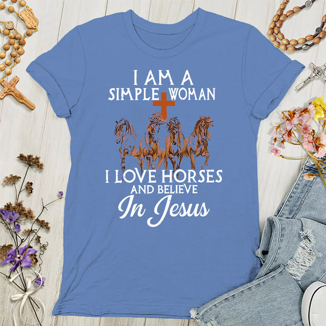 Christianartworkshop T-shirt femme « J'aime les chevaux et je crois en Jésus » - Bleu - 4XL - image 0