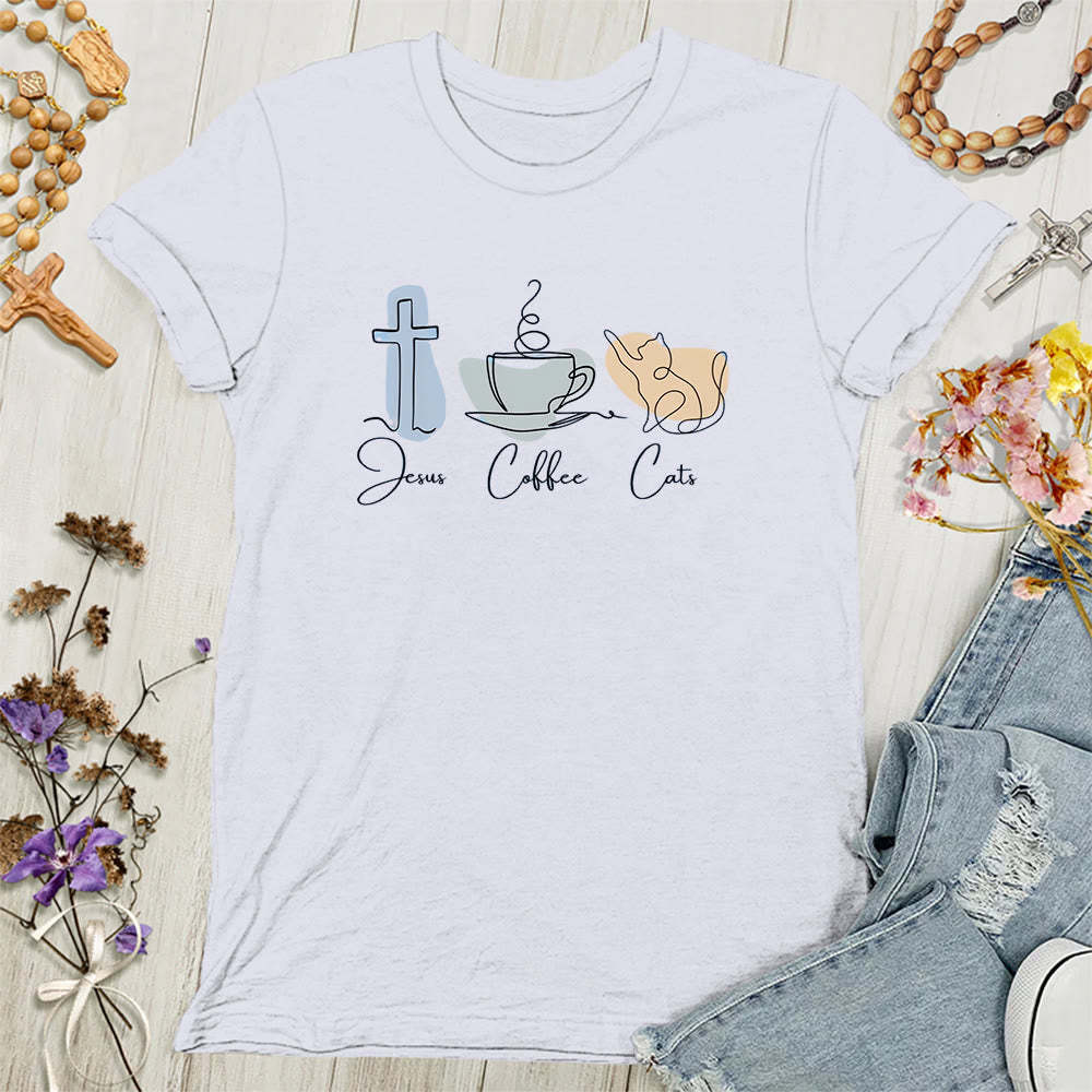 Christianartworkshop T-shirt chrétien doux pour femmes avec des chats et des motifs de café Jésus - Blanc - 4XL - image 0