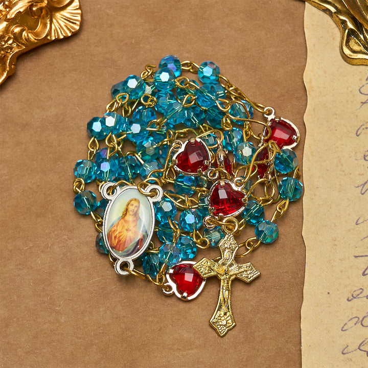 Christianartworkshop Chapelet en alliage de verre bleu polyédrique de 6 mm avec croix et Sacré-Cœur de Jésus - image 6