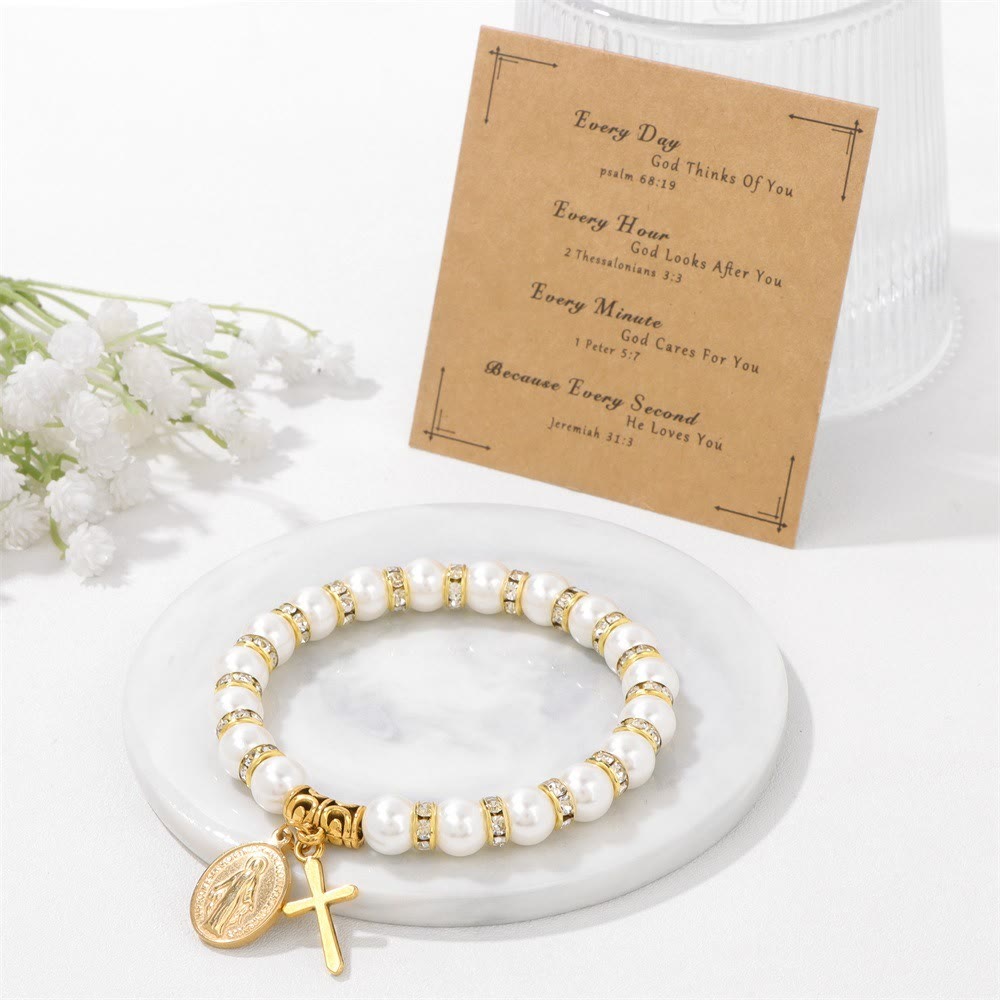 Christianartworkshop FOI PRIÉE : Bracelet blanc élégant avec médaille miraculeuse et carte verset biblique - image 5