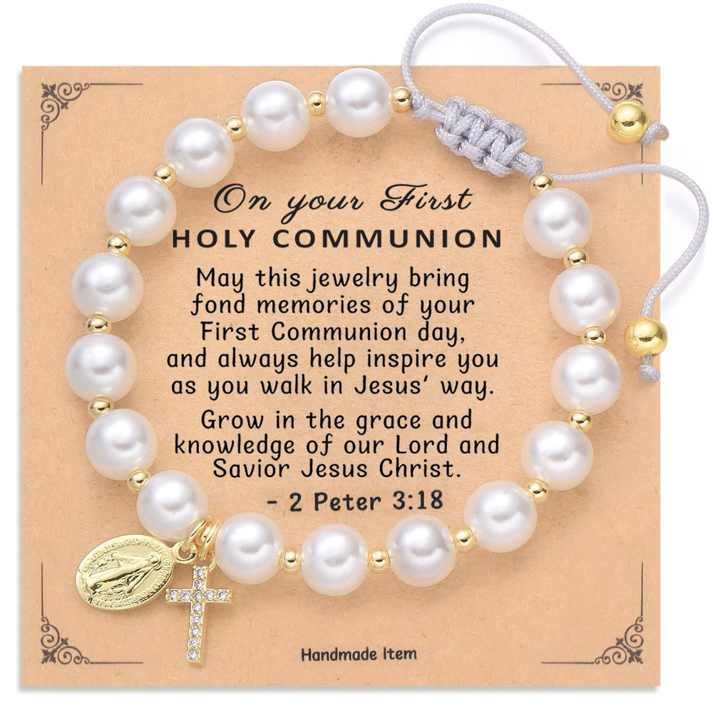 Christianartworkshop FOI PRIÉE : Bracelet blanc élégant avec médaille miraculeuse et carte verset biblique - image 1
