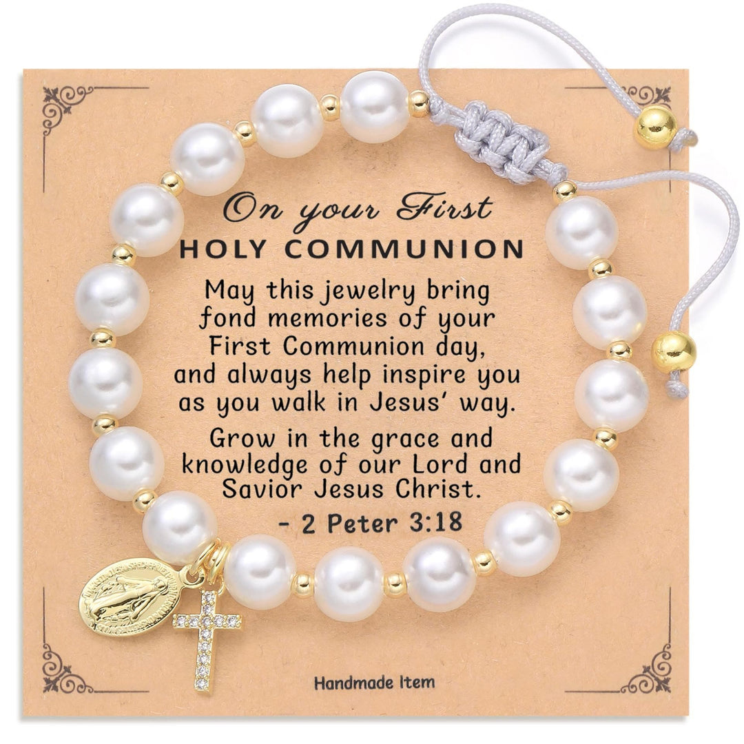 Christianartworkshop FOI PRIÉE : Bracelet blanc élégant avec médaille miraculeuse et carte verset biblique - image 1
