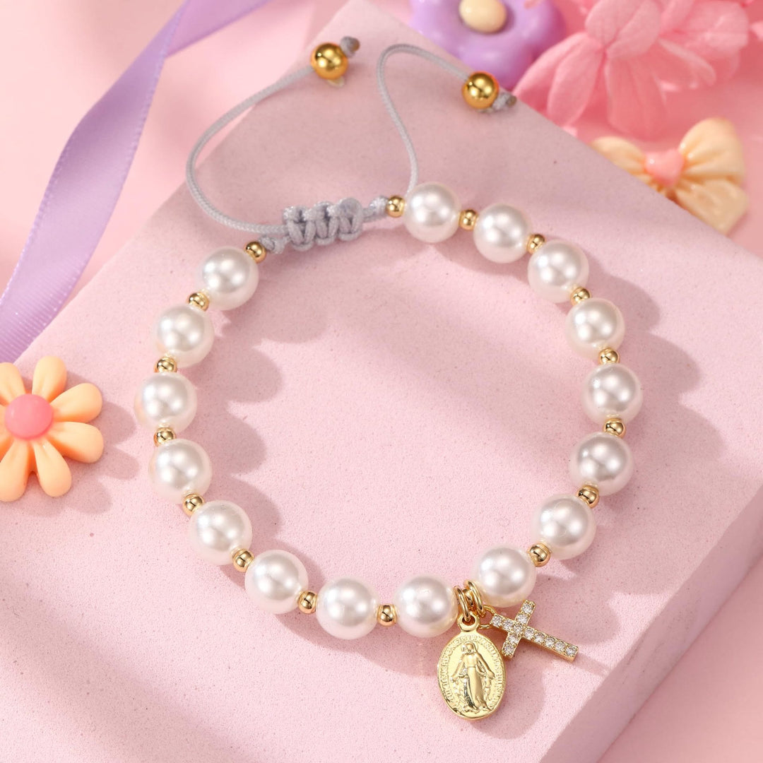 Christianartworkshop FOI PRIÉE : Bracelet blanc élégant avec médaille miraculeuse et carte verset biblique - image 2
