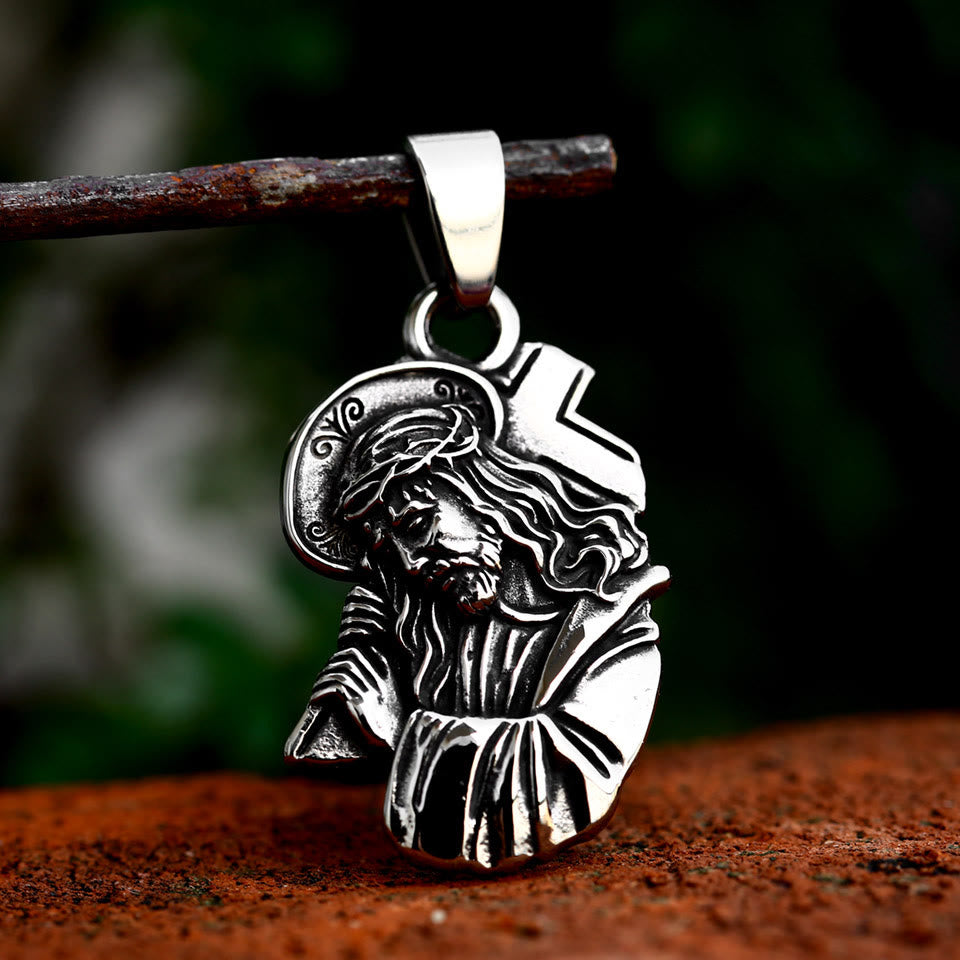 Christianartworkshop Collier pendentif croix classique représentant Jésus couronné d'épines : L'âme rencontre la bénédiction - image 1