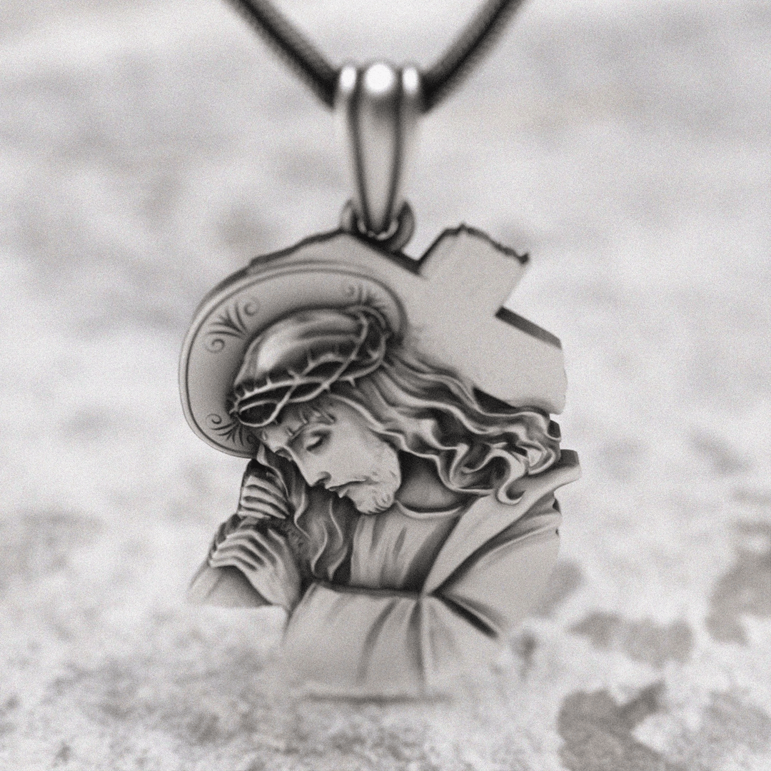Christianartworkshop Collier pendentif croix classique représentant Jésus couronné d'épines : L'âme rencontre la bénédiction - image 4
