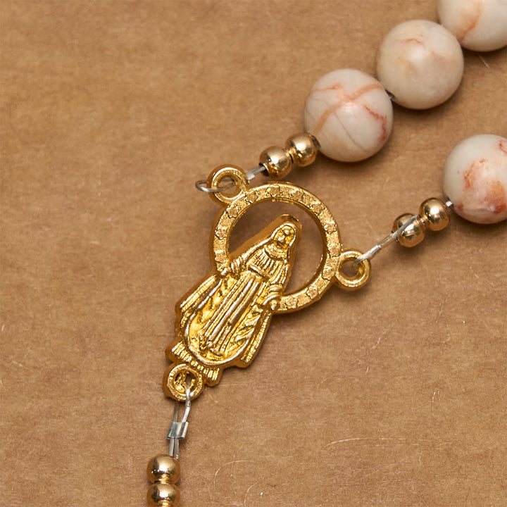 Christianartworkshop Chapelet en jaspe zébré rose mat et perles, orné d'une médaille miraculeuse et d'un crucifix. - image 5