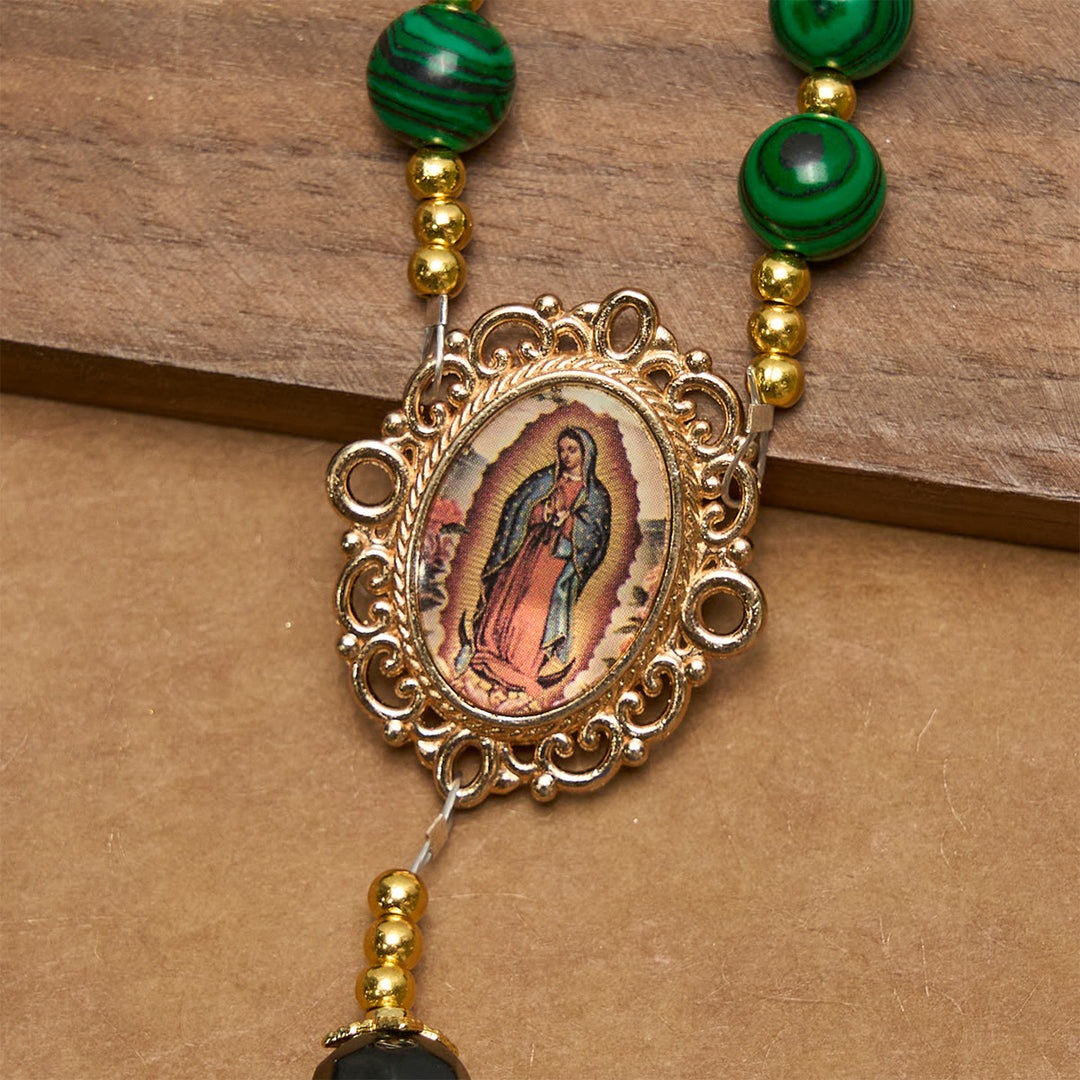 Christianartworkshop Chapelet en malachite verte lisse avec crucifix et médaille miraculeuse - image 5