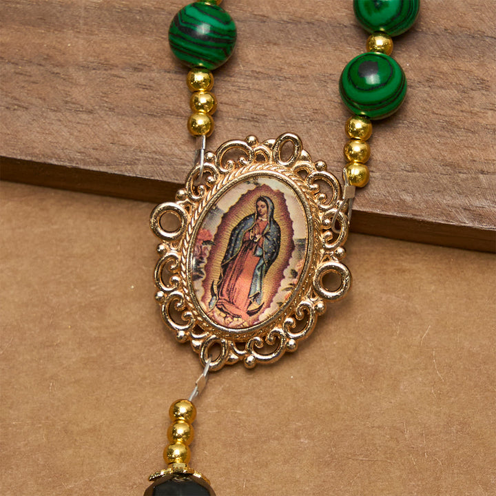 Christianartworkshop Chapelet en malachite verte lisse avec crucifix et médaille miraculeuse - image 5