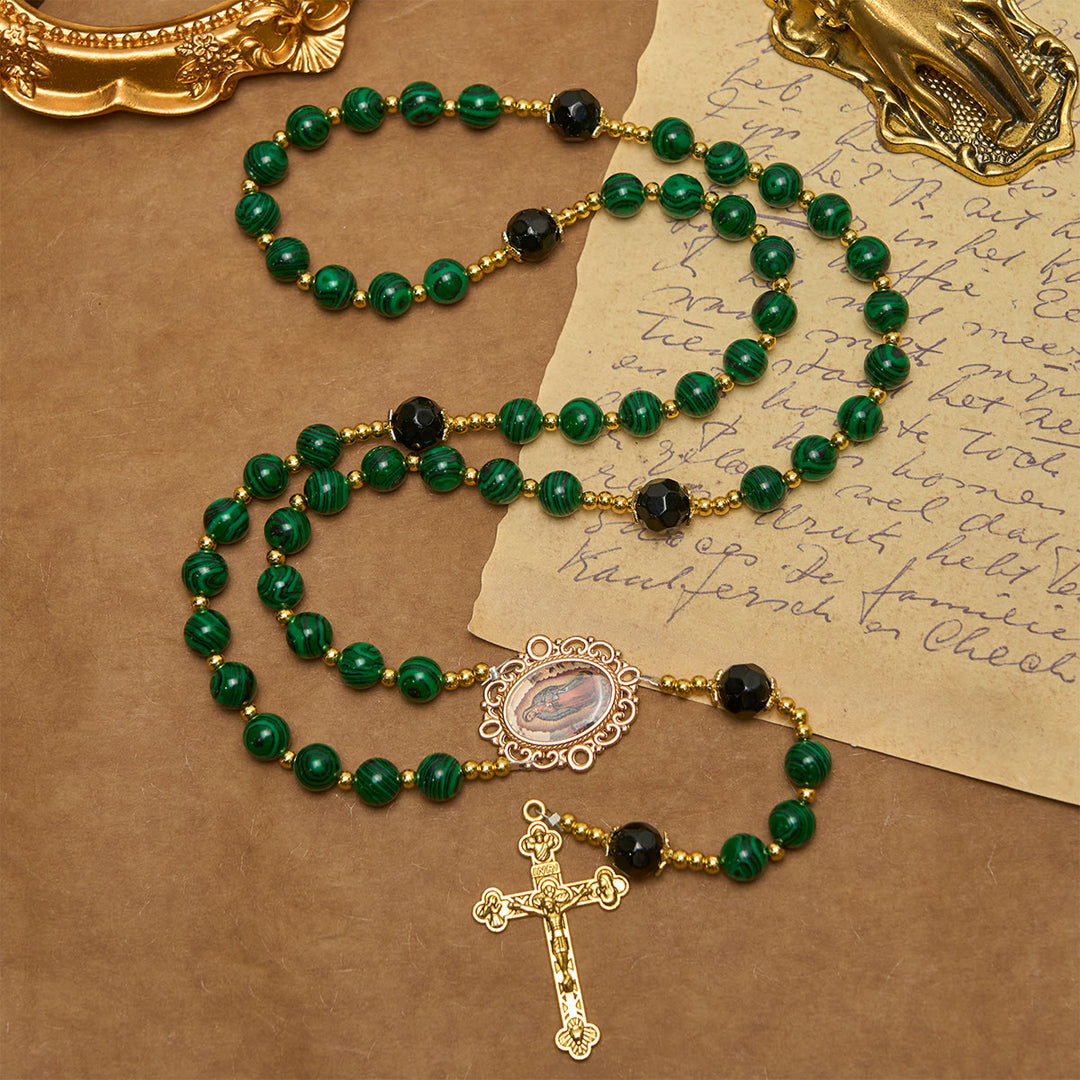 Christianartworkshop Chapelet en malachite verte lisse avec crucifix et médaille miraculeuse - image 4