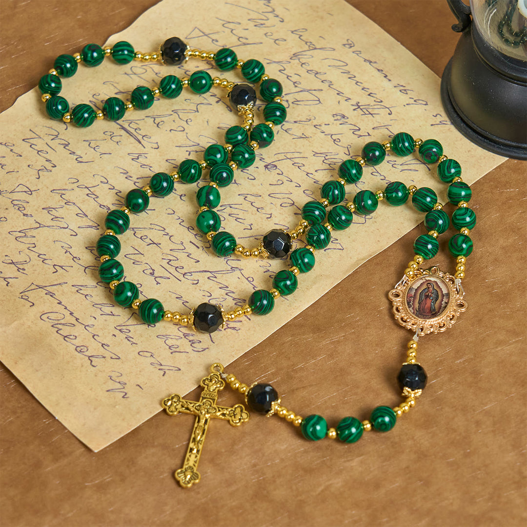 Christianartworkshop Chapelet en malachite verte lisse avec crucifix et médaille miraculeuse - image 2
