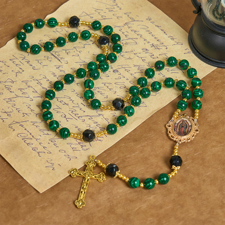 Christianartworkshop Chapelet en malachite verte lisse avec crucifix et médaille miraculeuse - image 2