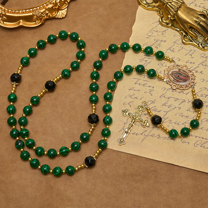 Christianartworkshop Chapelet en malachite verte lisse avec crucifix et médaille miraculeuse - image 3