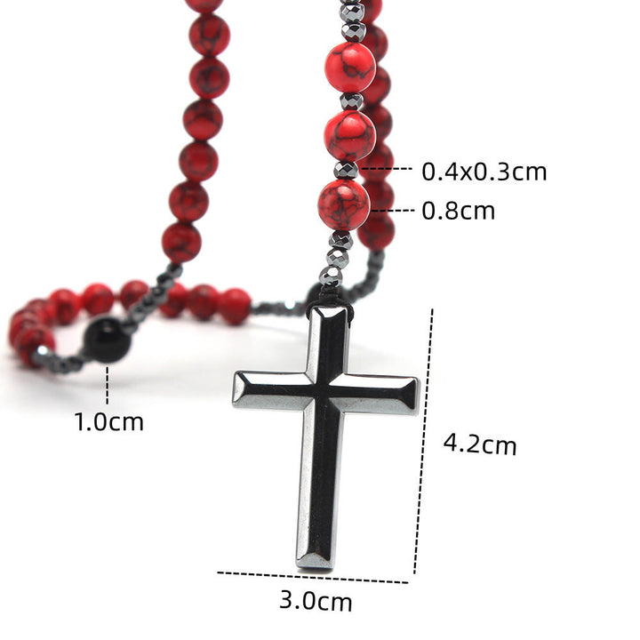 Christianartworkshop Chapelet en turquoise rouge naturelle et agate noire avec croix : pour la prière fidèle - image 5