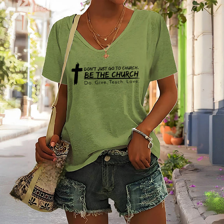 Christianartworkshop T-shirt décontracté à col en V pour femmes « Ne vous contentez pas d'aller à l'église, soyez l'Église » - image 6