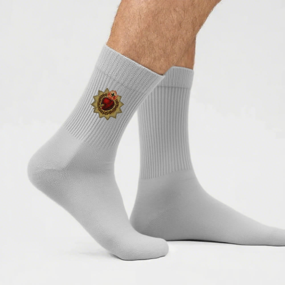 Christianartworkshop Chaussettes montantes Amour Divin Sacré-Cœur de Jésus : Marchez dans la dévotion - Gris - Hommes (EU 40-44/US 7,5-11) - image 10