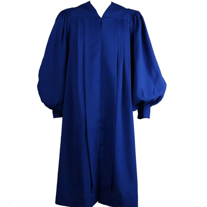 Christianartworkshop Robe de cérémonie bleue élégante pour le clergé, ornée d'un col en V blanc et d'une croix. - image 5