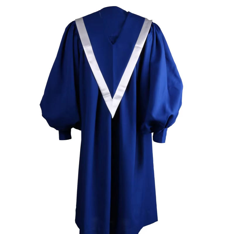 Christianartworkshop Robe de cérémonie bleue élégante pour le clergé, ornée d'un col en V blanc et d'une croix. - image 7