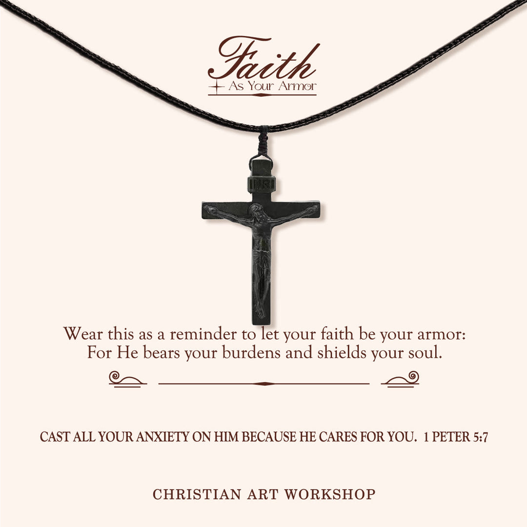 Christianartworkshop LA FOI COMME ARMURE : Collier en bois avec crucifix de Jésus - LA FOI COMME TON ARMURE - Encre - image 2
