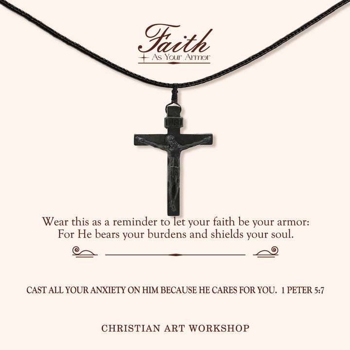 Christianartworkshop LA FOI COMME ARMURE : Collier en bois avec crucifix de Jésus - LA FOI COMME TON ARMURE - Encre - image 2
