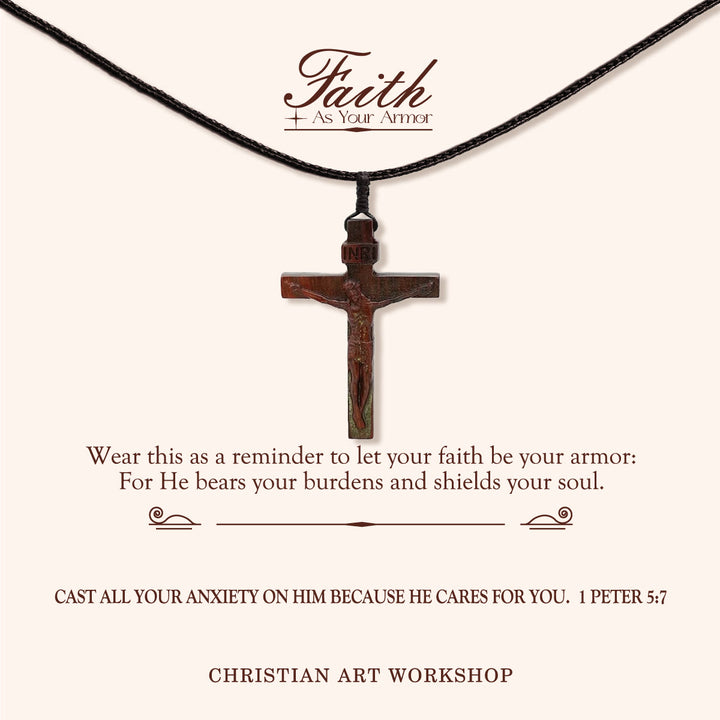 Christianartworkshop LA FOI COMME ARMURE : Collier en bois avec crucifix de Jésus - LA FOI COMME ARMURE - Vin - image 1