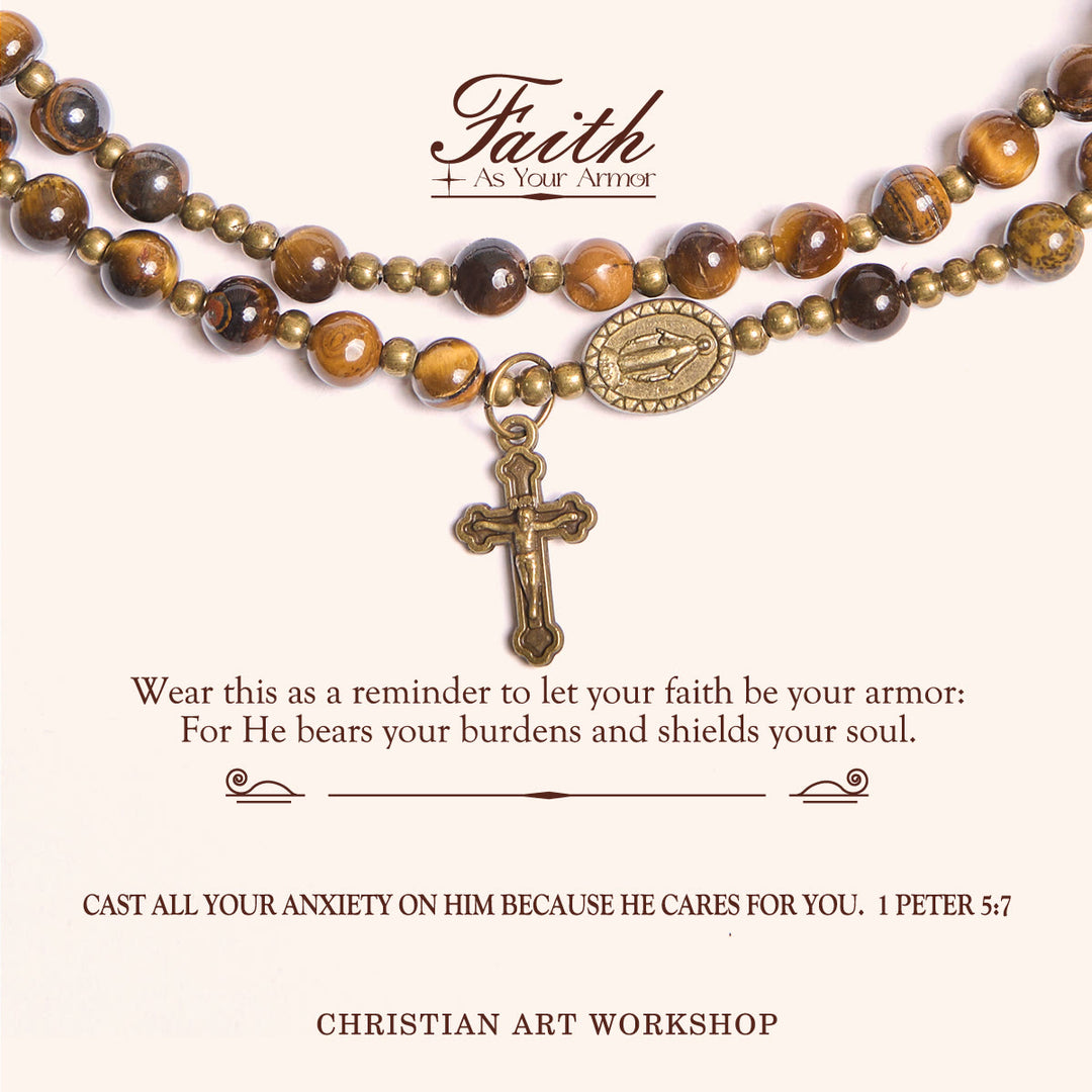 Christianartworkshop FOI PRIÉE : Bracelet chapelet élastique fait main en pierre œil de tigre - FOI PRIÉE - image 0