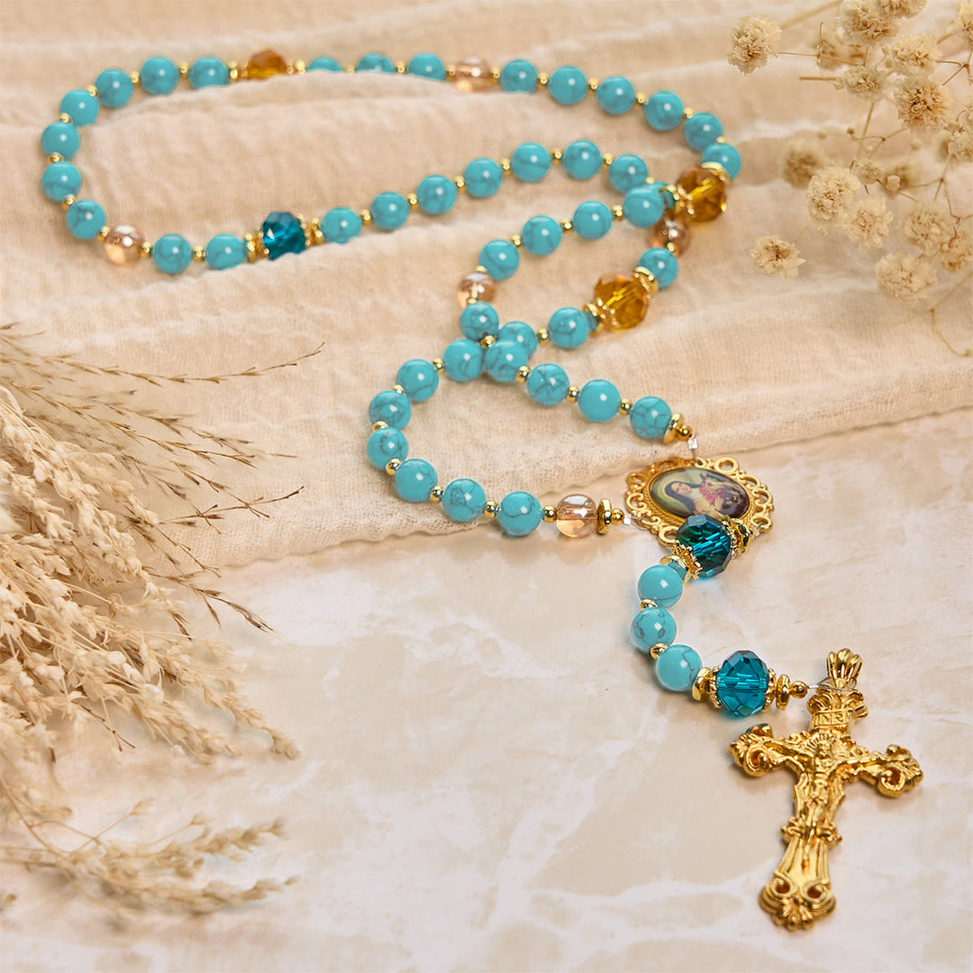 Christianartworkshop Chapelet artisanal en turquoise et alliage d'or avec crucifix et médaille de Sainte Thérèse : un lien spirituel empreint de grâce - image 9