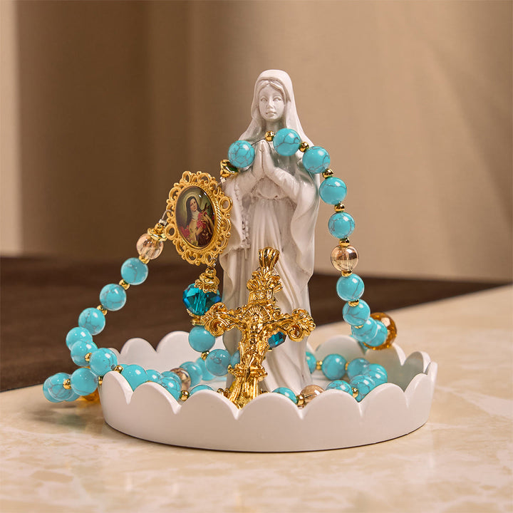 Christianartworkshop FOI PRIÉE : Chapelet artisanal en turquoise et alliage d'or avec carte cadeau - image 11