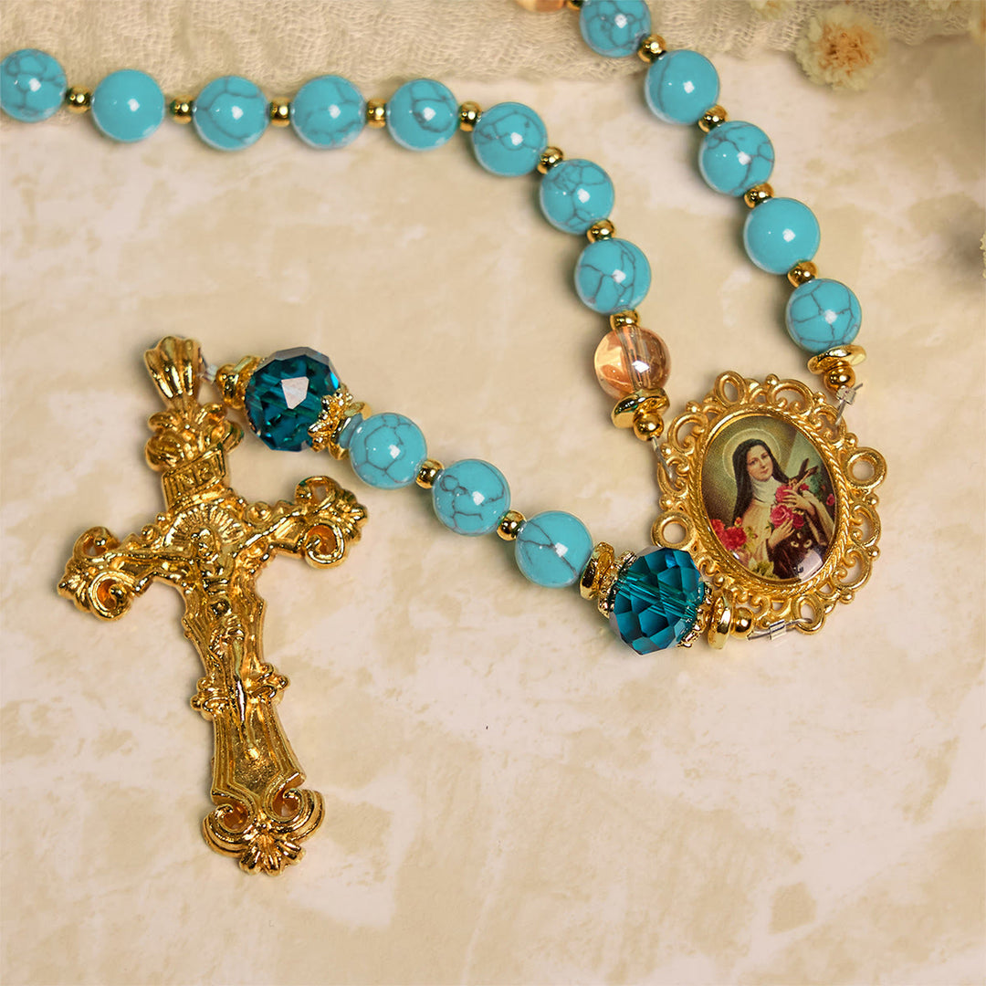 Christianartworkshop FOI PRIÉE : Chapelet artisanal en turquoise et alliage d'or avec carte cadeau - image 9