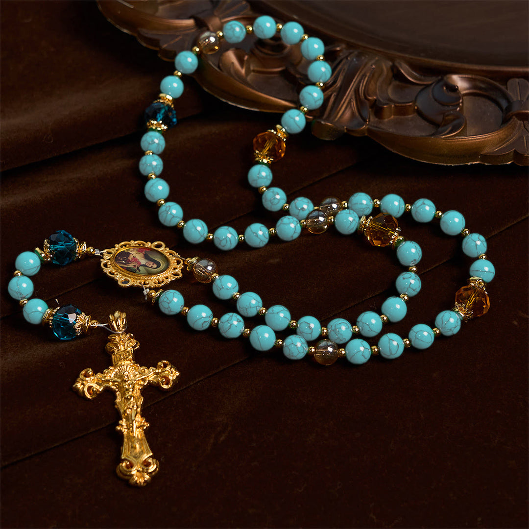 Christianartworkshop FOI PRIÉE : Chapelet artisanal en turquoise et alliage d'or avec carte cadeau - image 2