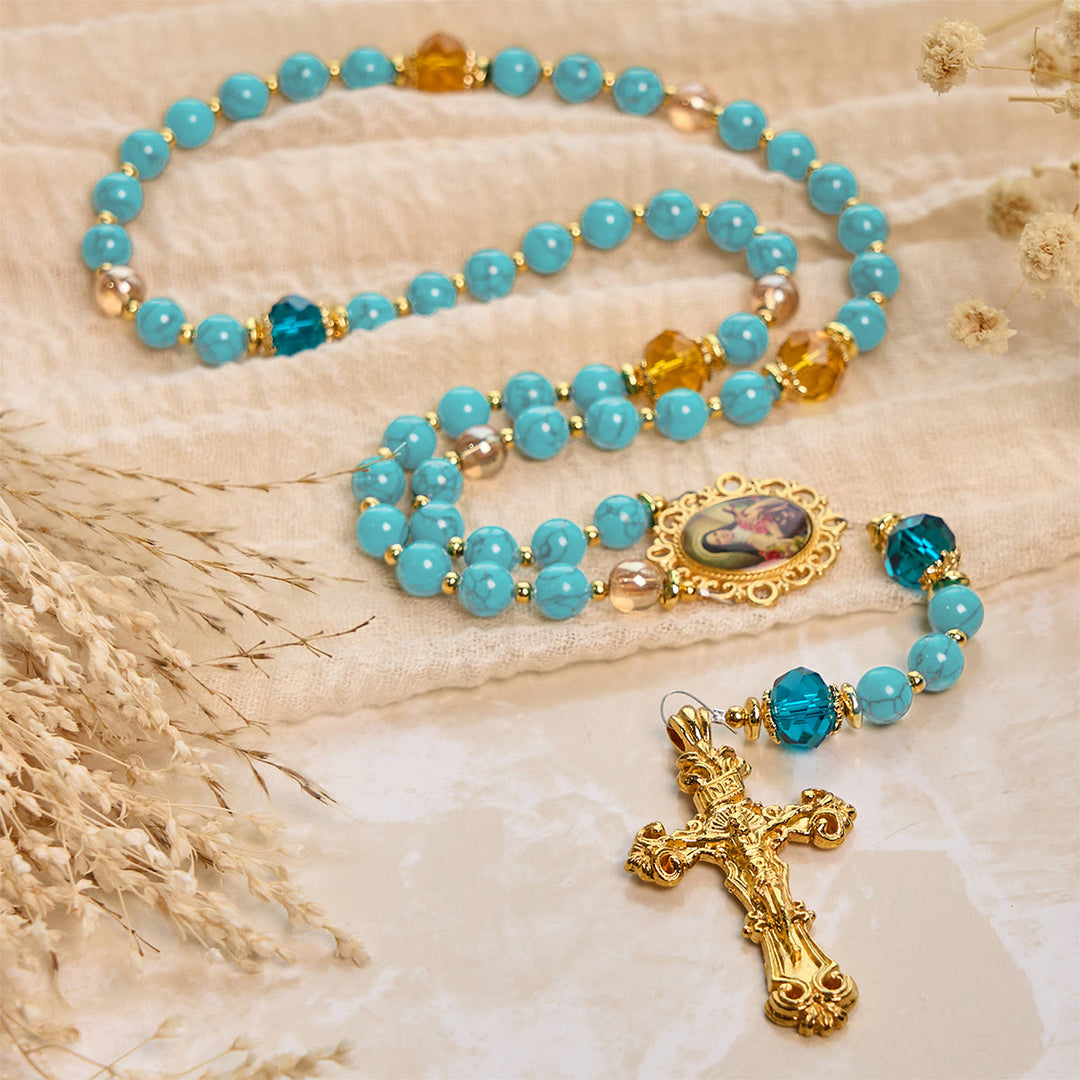 Christianartworkshop FOI PRIÉE : Chapelet artisanal en turquoise et alliage d'or avec carte cadeau - image 6