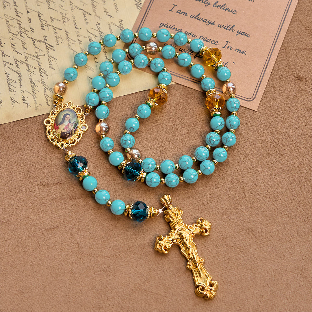 Christianartworkshop FOI PRIÉE : Chapelet artisanal en turquoise et alliage d'or avec carte cadeau - image 3