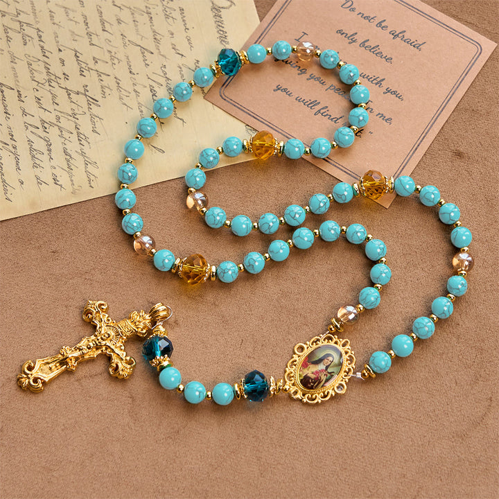 Christianartworkshop FOI PRIÉE : Chapelet artisanal en turquoise et alliage d'or avec carte cadeau - image 4