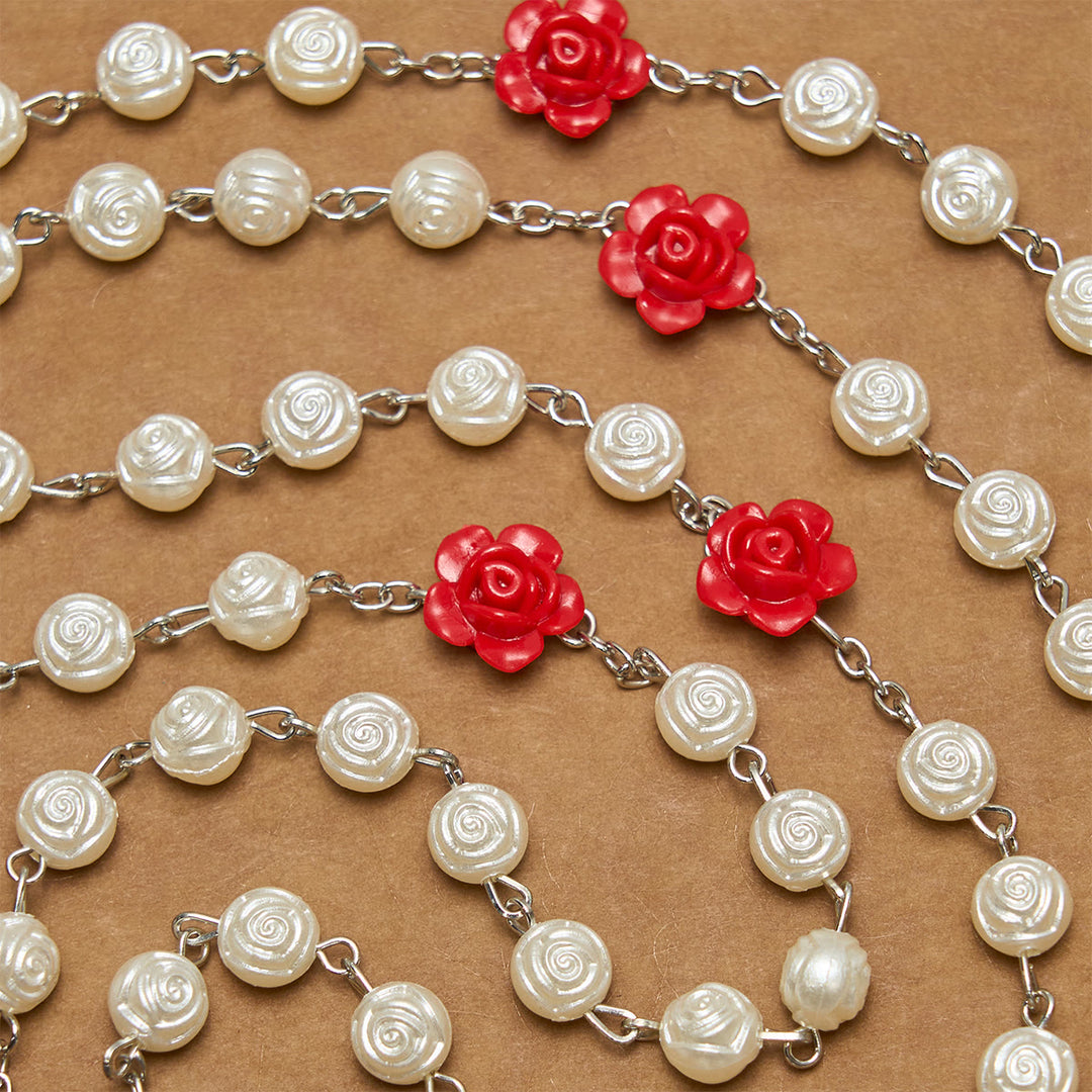 Christianartworkshop Chapelet élégant en perles de roses blanches et rouges avec crucifix de bénédiction et Notre-Dame - image 5