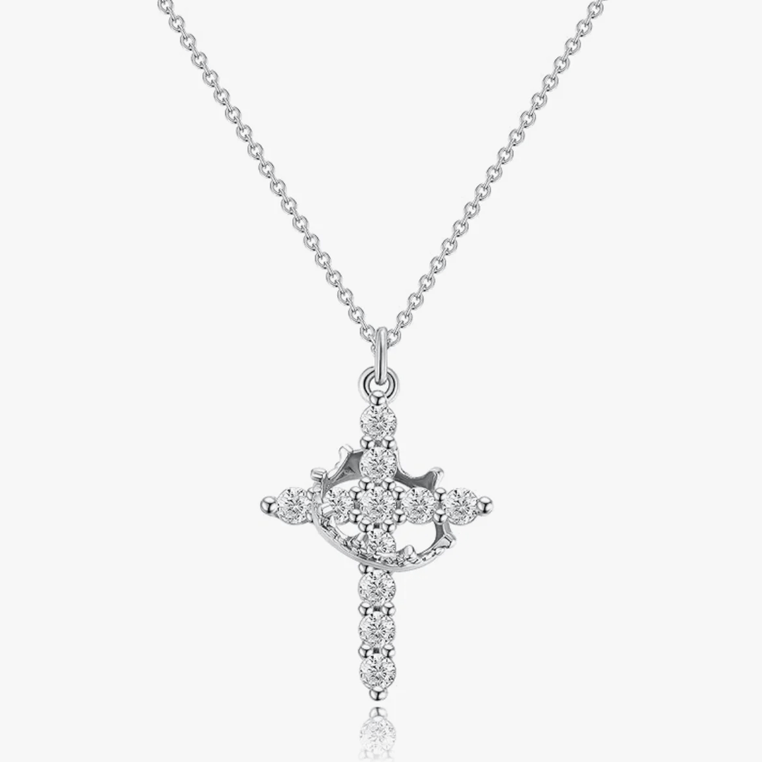 Christianartworkshop Collier et boucles d'oreilles croix « Couronnée dans la foi » modernes - Collier - Argent - image 0