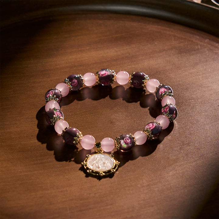 Christianartworkshop Bracelet en quartz rose fait main avec un camée Narce de la Vierge Marie - image 3