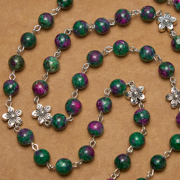 Christianartworkshop Chapelet exquis en perles vertes des 7 Douleurs, orné d'une breloque florale et d'une médaille miraculeuse - image 5