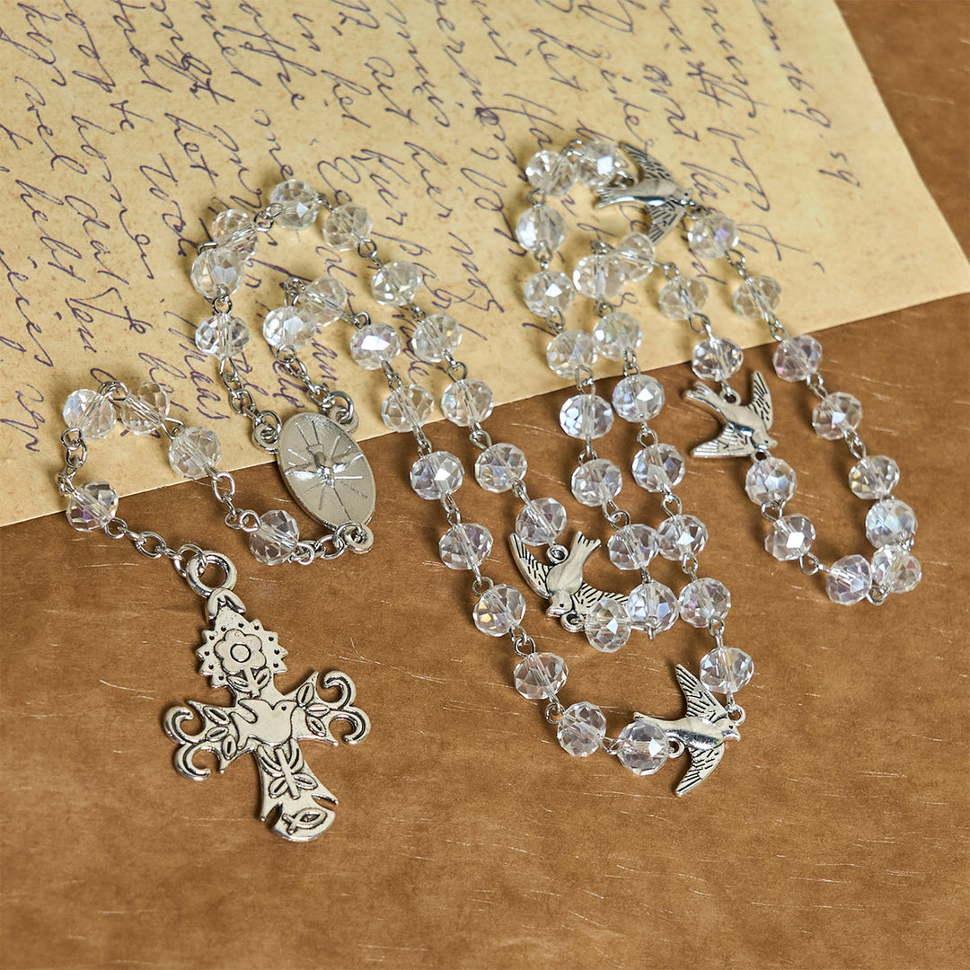 Christianartworkshop Chapelet catholique en cristal clair orné d'une colombe du Saint-Esprit et d'une croix - image 2