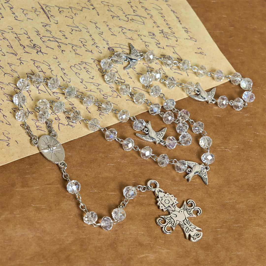 Christianartworkshop Chapelet catholique en cristal clair orné d'une colombe du Saint-Esprit et d'une croix - image 3
