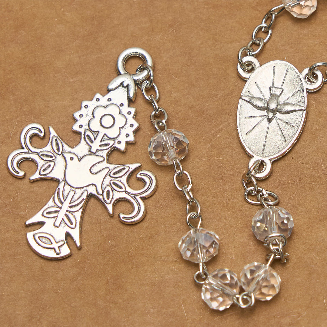 Christianartworkshop Chapelet catholique en cristal clair orné d'une colombe du Saint-Esprit et d'une croix - image 4