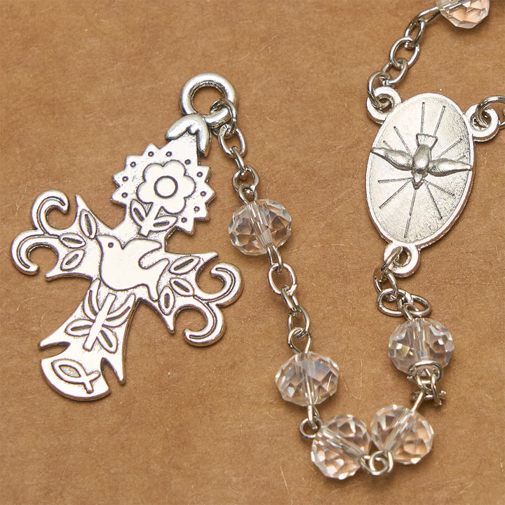 Christianartworkshop Chapelet catholique en cristal clair orné d'une colombe du Saint-Esprit et d'une croix - image 4