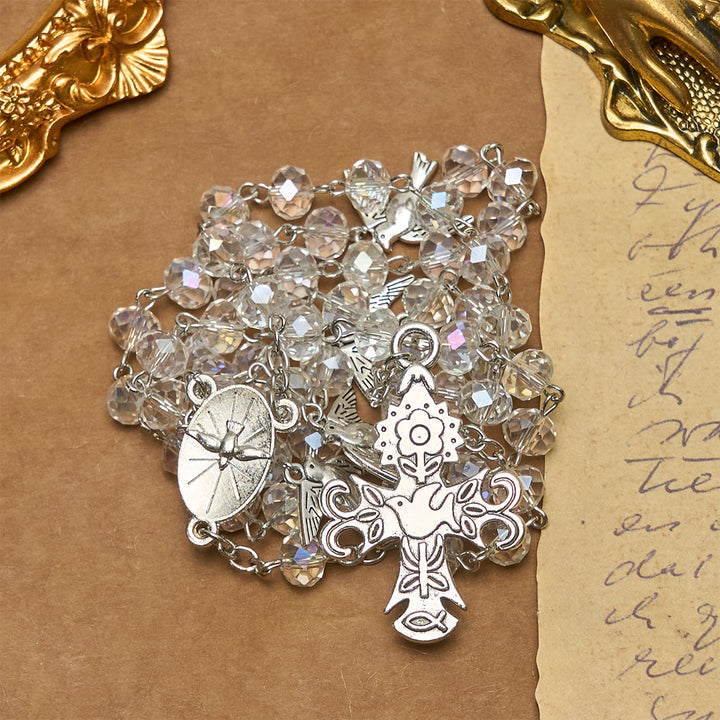 Christianartworkshop Chapelet catholique en cristal clair orné d'une colombe du Saint-Esprit et d'une croix - image 6
