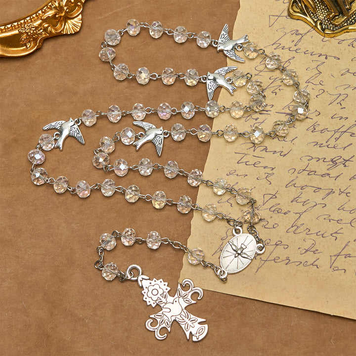 Christianartworkshop Chapelet catholique en cristal clair orné d'une colombe du Saint-Esprit et d'une croix - Colombe du Saint-Esprit - image 0